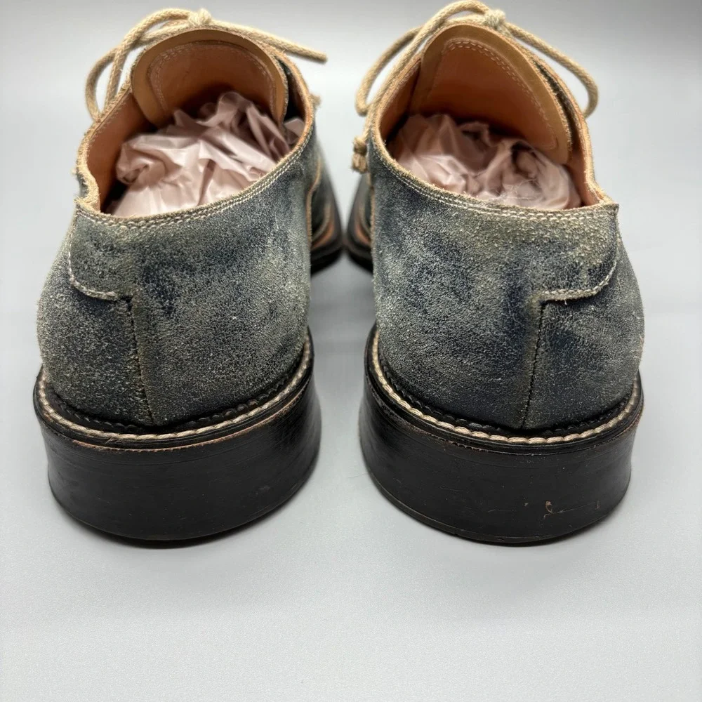 Stefano Branchini Mens 8.5 Dress Shoe Distressed Blue Leather Square Toe Oxfords